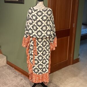 Free People Black and Orange Floral Long Sleeve Dress, Size L